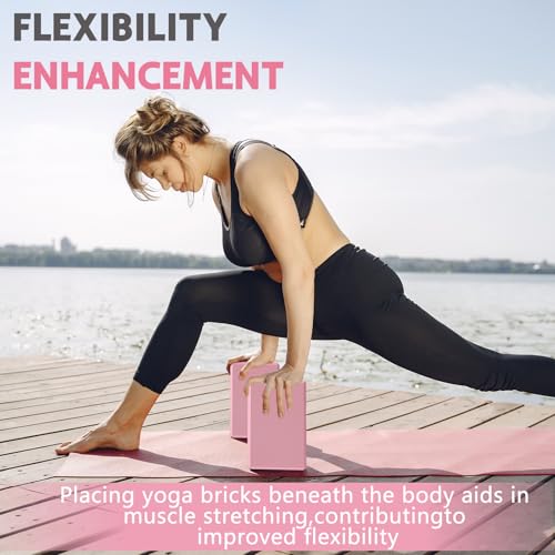 Yoga Blocks - 9"x6"x3" Pink Premium Foam, Non-Slip, Lightweight