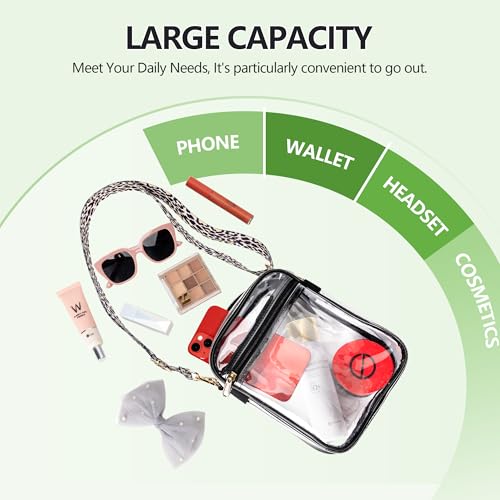 Clear Stadium Bag with Leopard Strap - 8.5x6.8x3 Inches