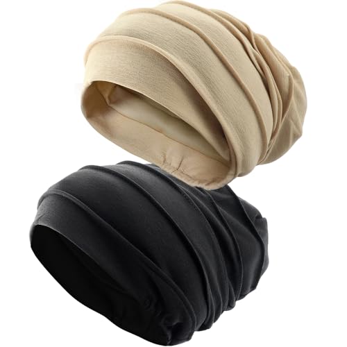 2 Pack Cotton Slouchy Beanie Hats - Soft Lightweight Headwear