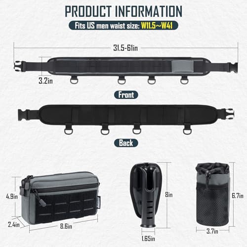 QualyQualy Grey Wading Fishing Belt with Rod Holder & Tackle Pack – Adjustable Waterproof Waist Belt for Fly & Spinning Rods