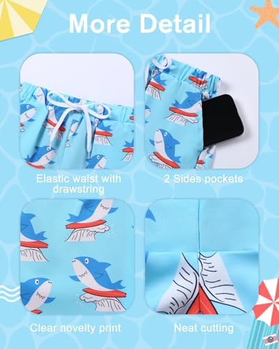 Boys Swim Trunks with Compression Liner - Shark, 11-12 Years