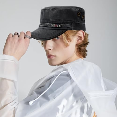 YeeHeen Unisex Military Army Cap Black One Size Flat Top Washed Cotton Hat
