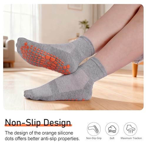 GRPSKCOS Non Slip Socks for Men - 3 Pairs Anti-Skid House Slippers, Black Gray Navy, Size 9-11