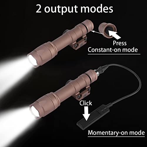 Phoking Tactical Flashlight Rifle Weapon Light M600C Mlok Flashlight LED White Light Tactical Light with Pressure Switch Tan
