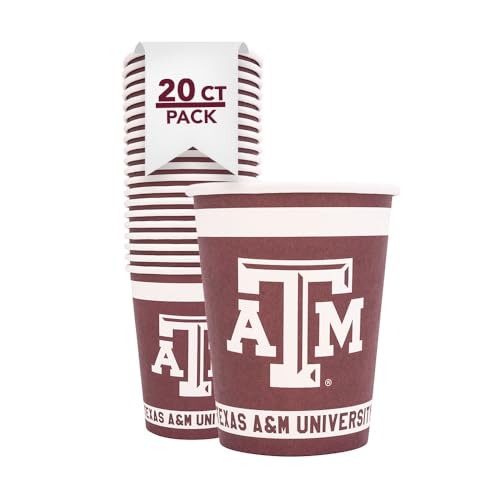 Texas A&M University Paper Cups - 20 Pack, 9 oz Disposable Party Cups