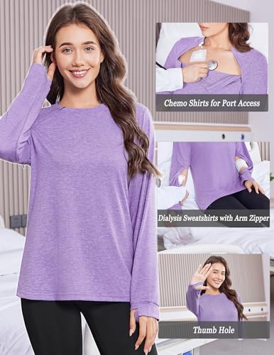 Purple Deyeek Chemo Port Access Shirt for Women with Arm Zipper - Large