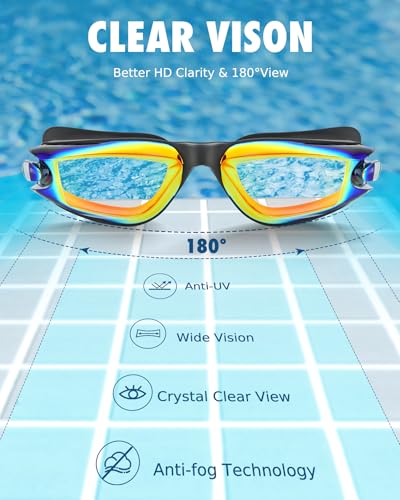 Kids Swim Goggles - Anti-Fog, Leak-Proof, UV Protection - Aqua & Black Orange