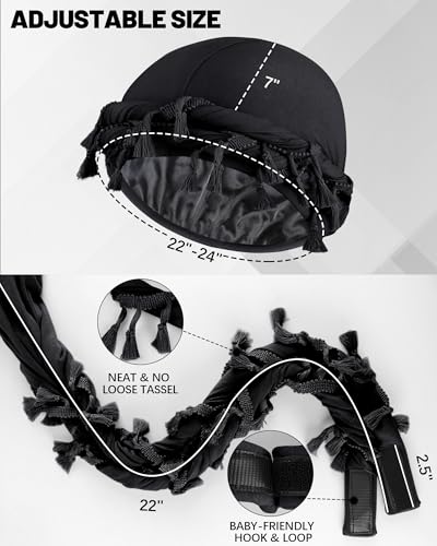 Ababalaya Unisex Satin Lined Halo Turban Durag Head Wrap Black/Grey - 2 Pack