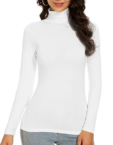 Women's Slim Fitted Long Sleeve Thermal Turtleneck Top - White, Small