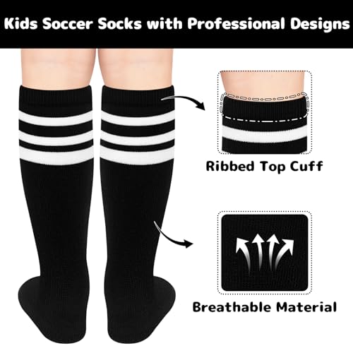 Youth Soccer & Baseball Knee High Socks - Black & White, 3-6 Years