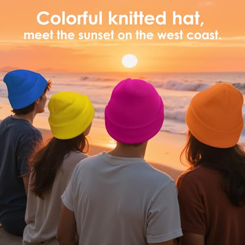 Soft Knit Cuff Beanie Hat for Men and Women - Yellow