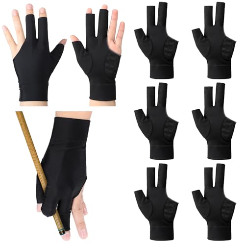 3-Finger Billiard Pool Gloves - Left Hand, 8 Pcs, Black
