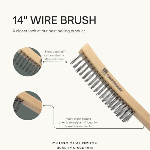 14¡° Plastic Handle Wire Brush Set (562301) ? 2 Pack 3 Row Scratch Brush Premium Carbon Steel Bristles, Durable, Paint Removal, Rust Removal, Scrubbing, Deep Cleaning, and Detailing