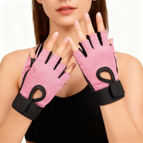 Women's Pink Workout Gloves - Breathable Fingerless Gym Gloves