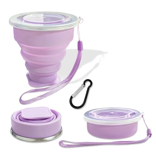 Collapsible Silicone Travel Cup - Light Purple, Expandable & Reusable