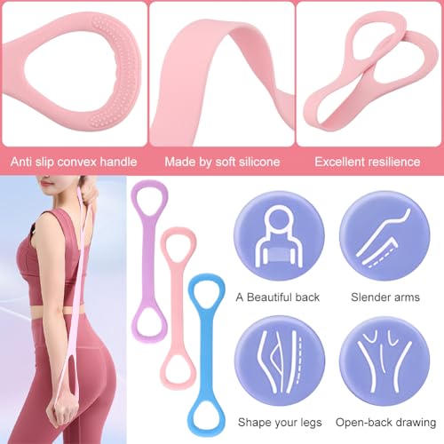 Figure 8 Resistance Bands - 3pcs Elastic Bands with Handles, Red