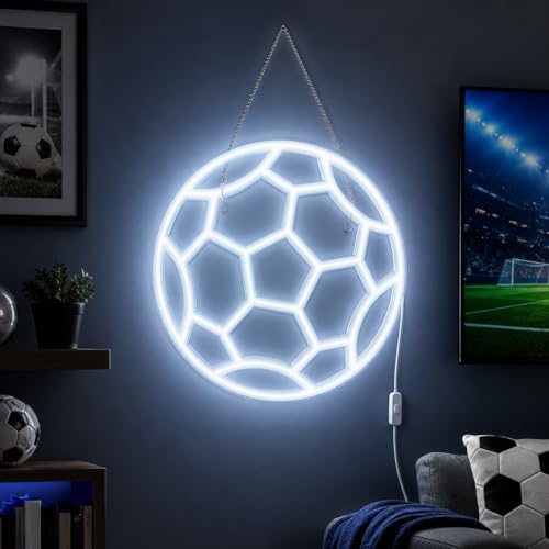 Soccer Ball Neon Sign - 12.6 Inch USB LED Light for Room Decor