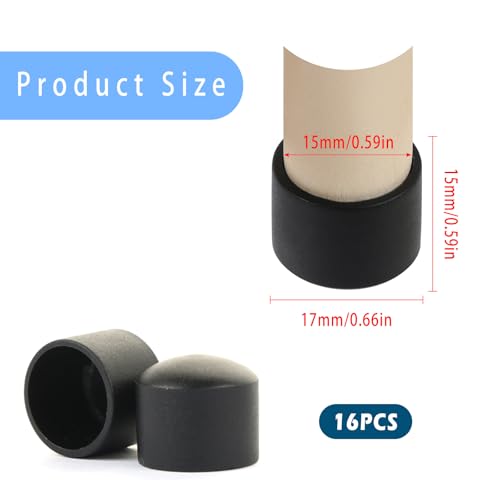 Pack of 16 Foosball Table Rod End Caps - 15.8mm Black Safety Covers