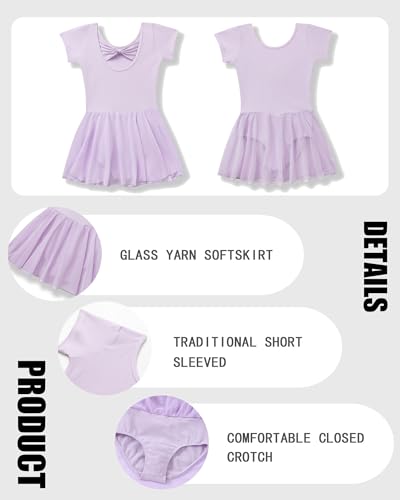 Ballet Leotard for Girls with Bow Back - Purple, 7 Years