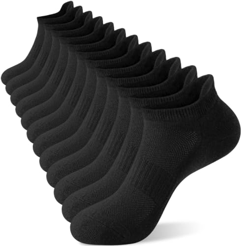 Athletic Ankle Socks for Women - Cushioned Low Cut - 6 Pairs - Black