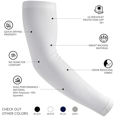 Compression Arm Sleeves for Sun Protection - White