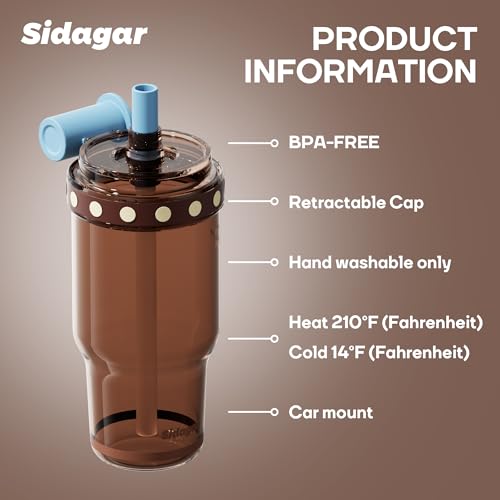 Sidagar 22oz Brown Tritan Water Bottle with Straw Lid & Charm — Leakproof & Portable