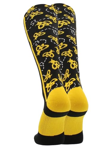 MadSportsStuff Over the Calf Bumble Bee Softball Socks for Girls & Women Small Black & Gold