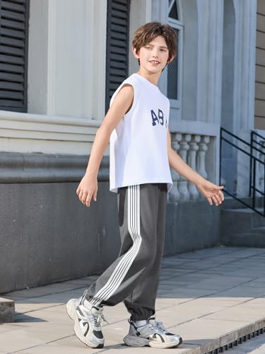 Boys Athletic Sweatpants with Pocket & Drawstring - Dark Gray, 9-10Y