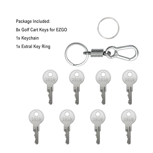 Replacement Golf Cart Ignition Keys for EZGO - 8 Pack with Keychain