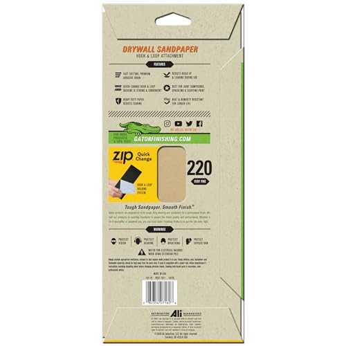Gator 7160 Hook and Loop Very Fine 220-Grit Drywall Sheet Sandpaper, 4.5 x 10.5 Inch, 6 Sheets