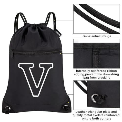 Drawstring Backpack Cinch Bag for Sports & Travel - Black-V