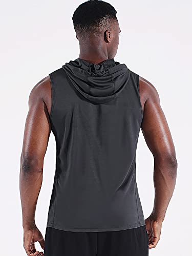 Neleus Men's Workout Tank Tops 3 Pack - Sleeveless Running Shirts with Hoodie, Large, Black/Grey/Red
