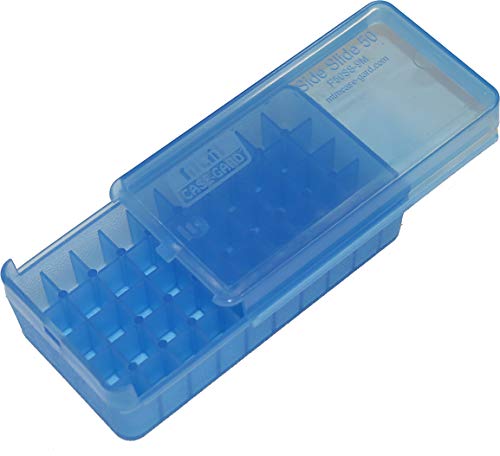 50-Round Pistol Ammo Storage Box - Side Slide Design - Clear Blue