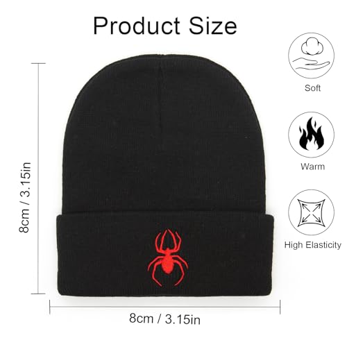 Slouchy Knitted Beanie Hat - Soft Warm Winter Skull Cap - Black Red