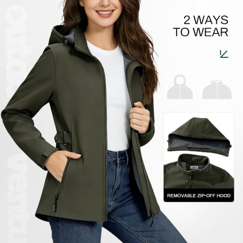 X-Large Olive Green Waterproof Women's Fleece Lined Rain Jacket - Outdoor Ventures