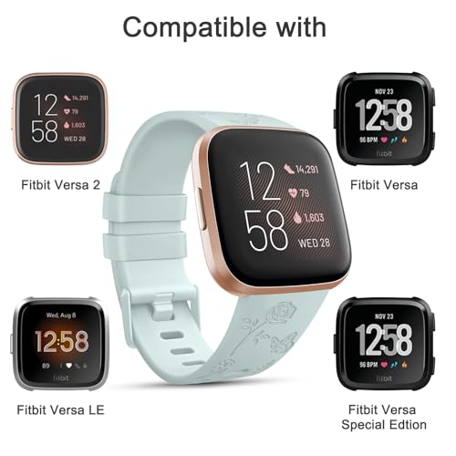 Floral Engraved Soft Sport Band for Fitbit Versa 2 - Light Cyan