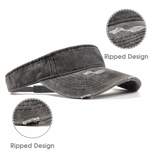Retro Ripped Sun Visor Hat - Black Baseball Visor for Men & Women