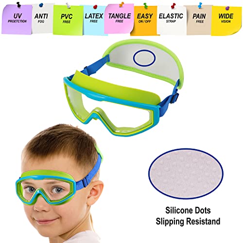 Kids Swimming Goggles with Fabric Strap - Wide View - Blue Shell