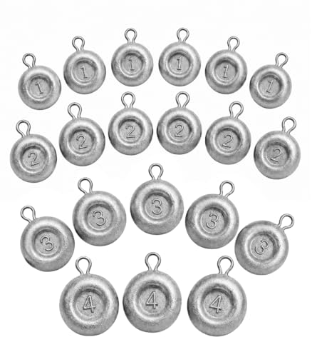 20 Pcs Fishing Coin Sinkers with Metal Eye - 4 Sizes Assorted Set for Bottom Fishing