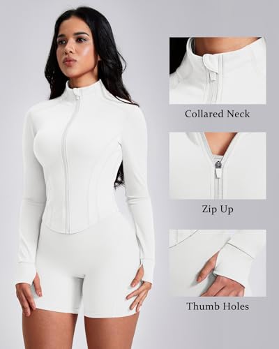 Lightweight Full Zip Workout Jacket for Women - White, Medium