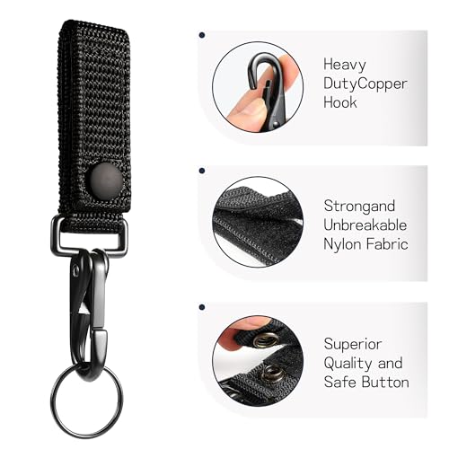 2-Pack Heavy Duty Belt Keeper Clip Key Holder with Metal Fob, Nylon