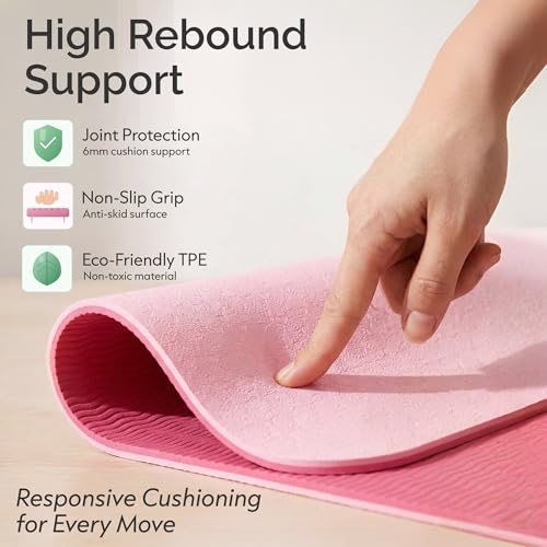 Pink Yoga Mat with Tote Bag - 72 x 24 Inch, Non-Slip, 1/4 Inch Thick
