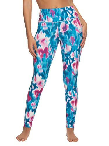 Felina Women's Sueded Athletic Leggings with Slimming Waistband - Watercolor Flower Medium