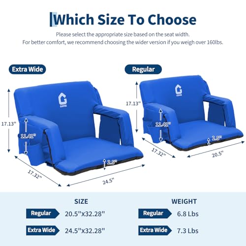 20 Inch Stadium Seats - 2 Pack Bleacher Chairs with Back Support, Armrests & Storage - Blue