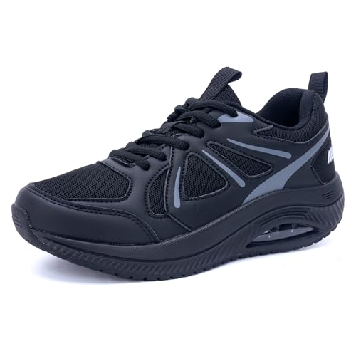 GyeBea Women's Wide Fit Walking Shoes for Plantar Fasciitis, Arch Support Sneakers Black/Grey 9W