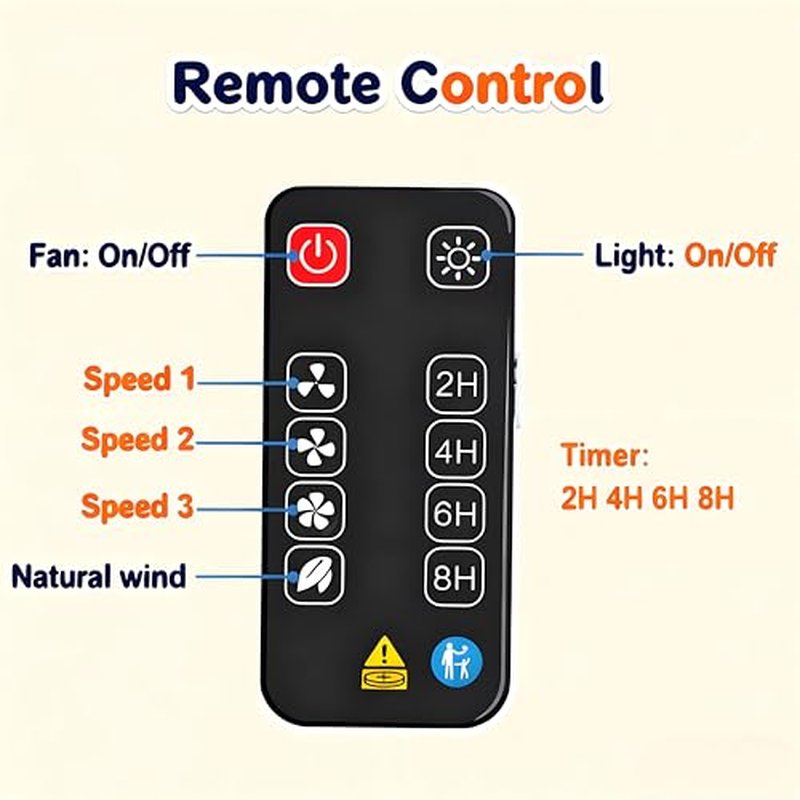 Negxi Camping Fan with Light & Remote, Portable Ceiling Fan for Tents, Canopy, Beach, RV, Car, Camper & Outdoor, Wireless Rechargeable Hanging Pop up Tent Fan - 3 Speed Breeze & Timer, 10.63 Inch