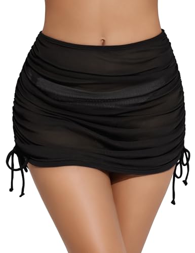 Lecieldusoir Women’s Medium Black Drawstring Swim Cover Up Skirt — Bathing Suit Wrap