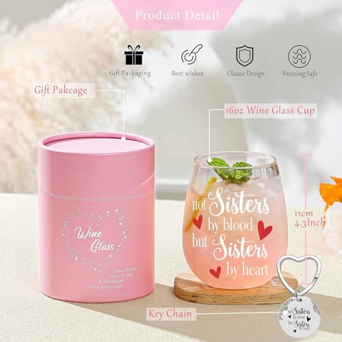 BigNoseDeer Sisters by Heart Stemless Wine Glass - Birthday & Friendship Gift for Women