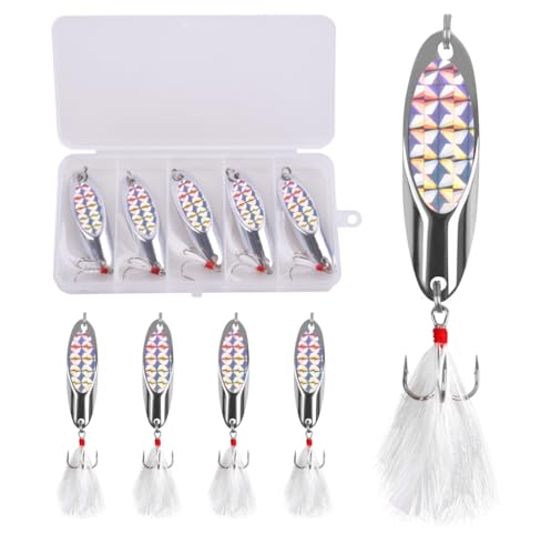 Shaddock Fishing 5 Pcs Metal Spoon Lures Kit 1/2 oz for Saltwater & Freshwater
