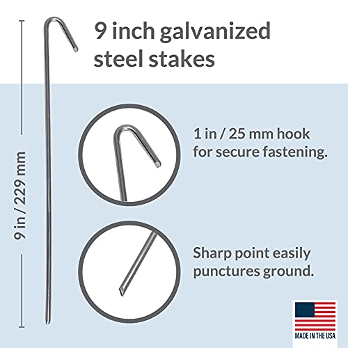 10 Pack Metal Tent Stakes - 9 Inch Rust Resistant Garden Pegs